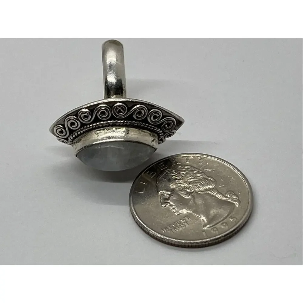 Vintage Sterling Silver Ring 925 Size 6.5 Moonstone Bali Style Ornate